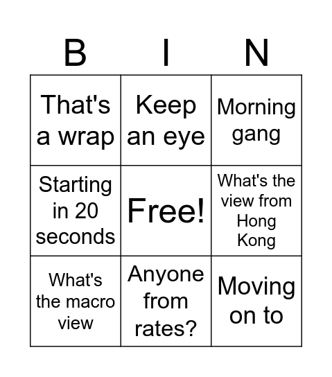 Morning Call Bingo Card