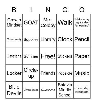 Announcement Bingo Card