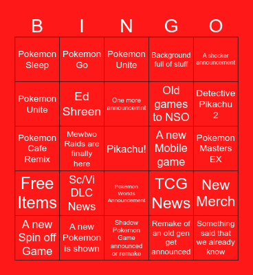 Pokemon Presents Bingo Card