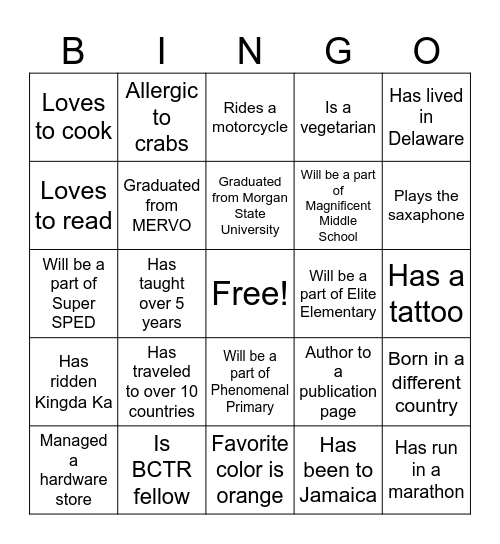 LEGENDARY BINGO Card