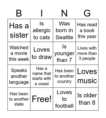 Getting to Know You Bingo Card