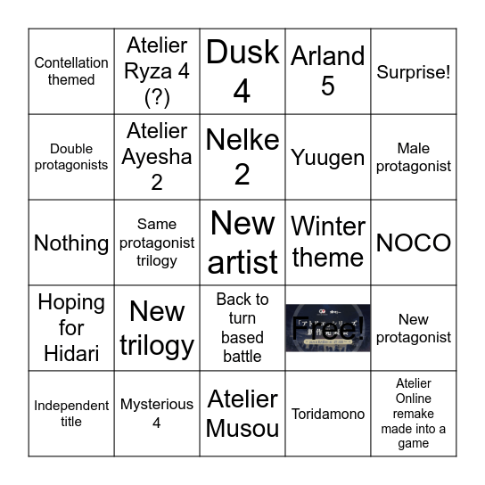 8/8 Atelier announcement Bingo Card