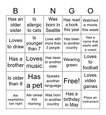 Getting to Know You Bingo Card