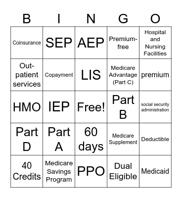 Medicare Bingo Card