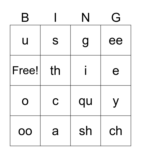 vowels and diagraphs Bingo Card