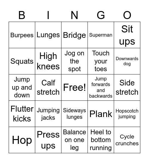 Outdoor activities Bingo Card