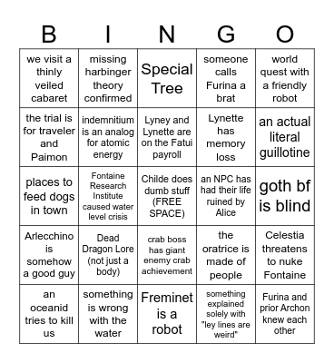 Genshin 4.0 Bingo Card
