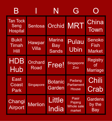 SINGAPORE Bingo Card