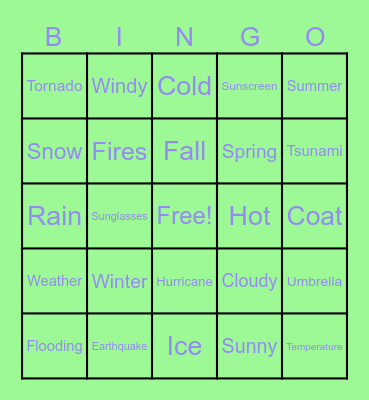 Weather ASL Bingo Card