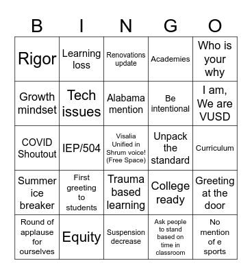 VUSD PD Bingo Card