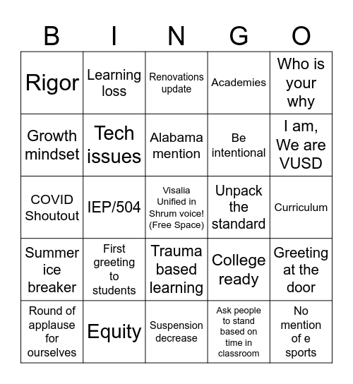 VUSD PD Bingo Card