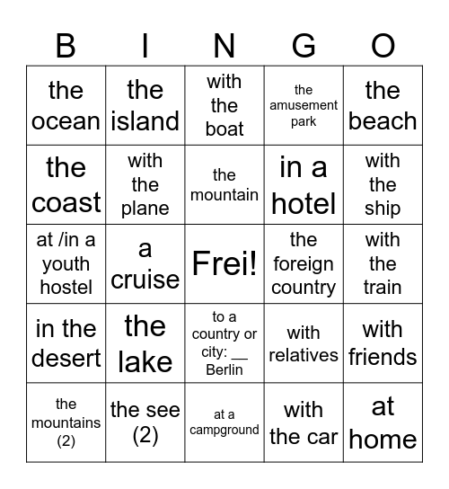 Urlaubsziele und Landformen Bingo Card