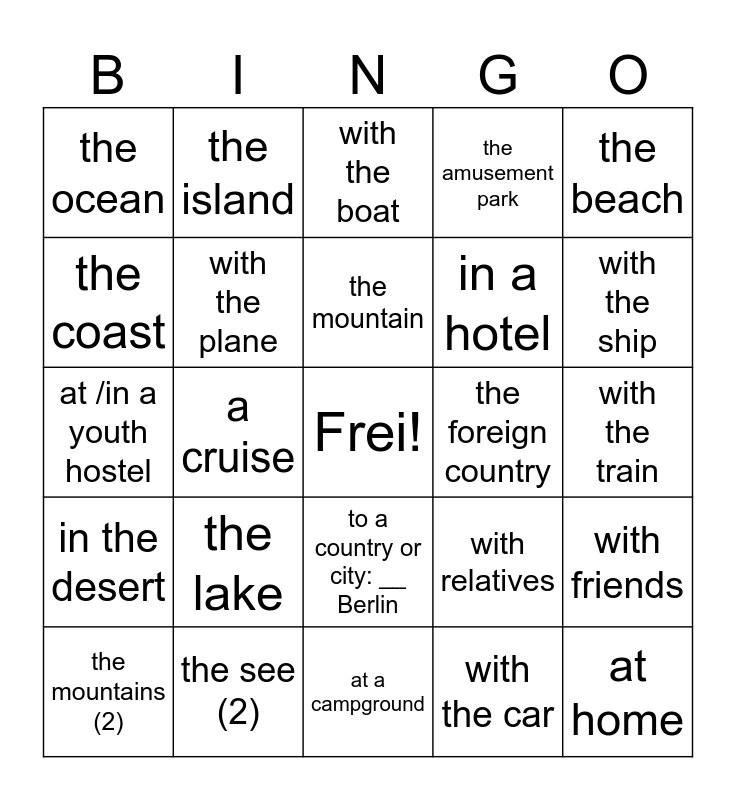 Urlaubsziele und Landformen Bingo Card