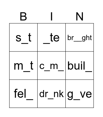 Irregular Verbs Bingo Card