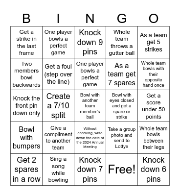 Bowling Bingo Card