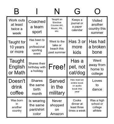 GETTING TO KNOW YOU Bingo Card