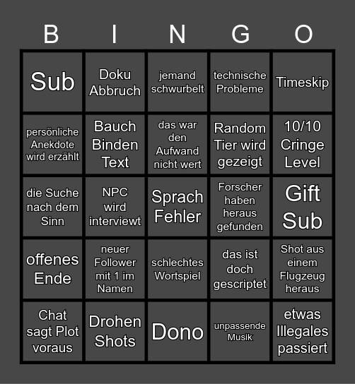 Doku Bingo Card