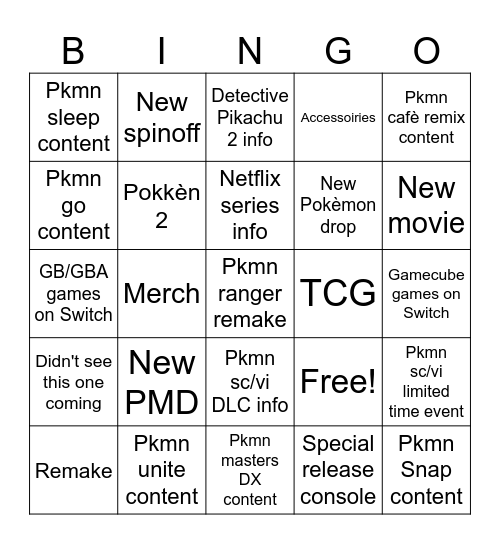 Pokèmon Direct Bingo Card