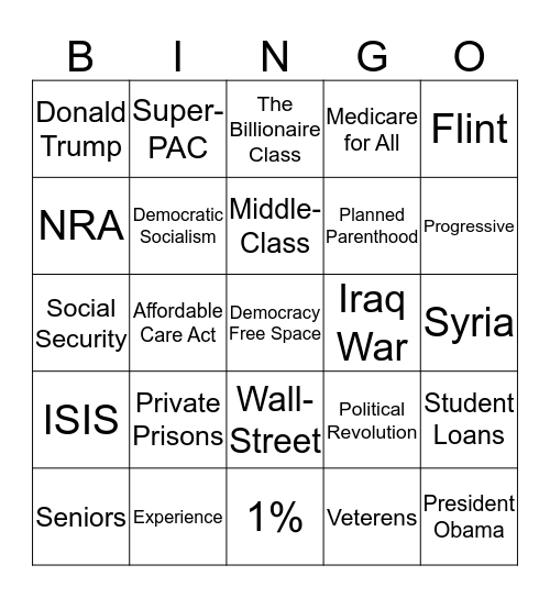 Democratic Debate Bingo Card