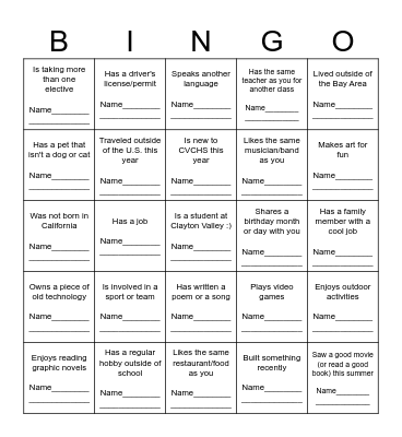 Icebreaker Bingo Card