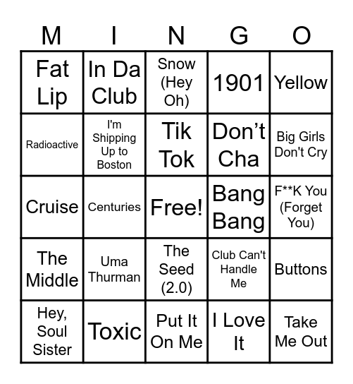 2000's Pop Titles 2 Bingo Card
