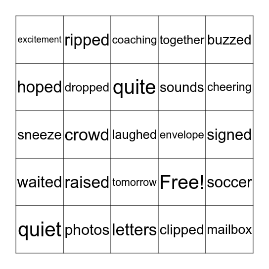 "Pen Pals" Word Grid Game Board Bingo Card