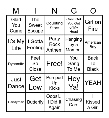 2000's Pop Titles 4 Bingo Card