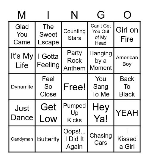 2000's Pop Titles 4 Bingo Card