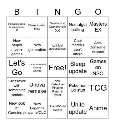 Pokemon Presents BINGO! Bingo Card