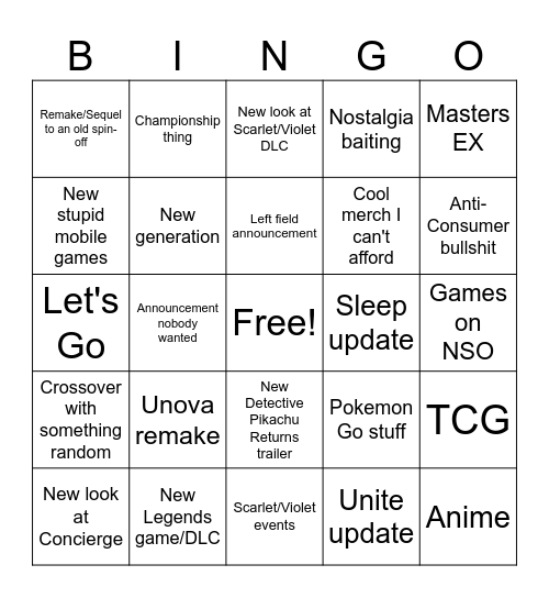 Pokemon Presents BINGO! Bingo Card