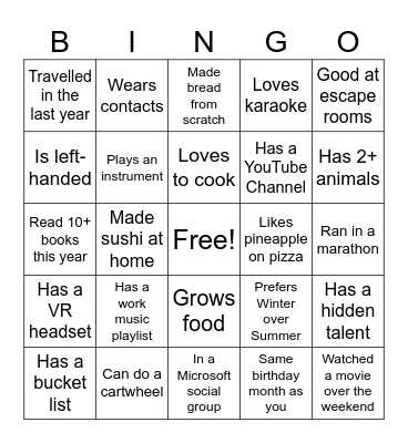 No-Work Activity! Bingo Card