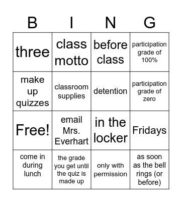 Syllabus Bingo Card