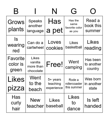 Staff Bingo Card