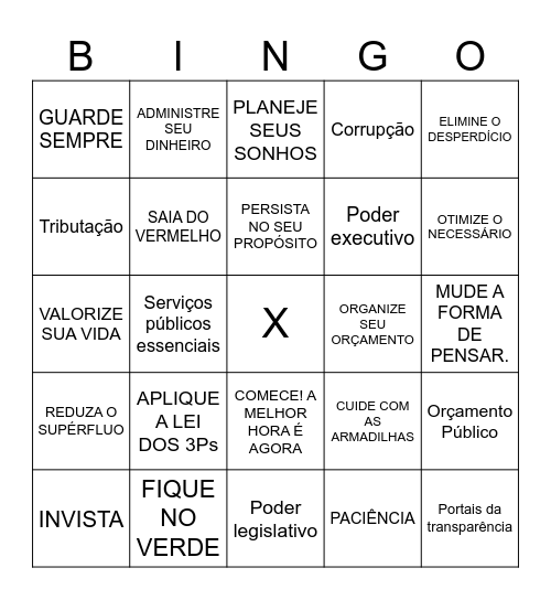 EDUCAÇÃO FINCANEIRA Bingo Card