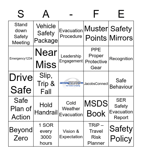 Let's Play Safe! Bingo Card