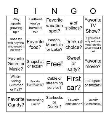 IceBreaker Bingo Card