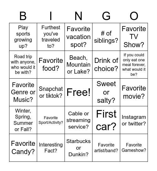 IceBreaker Bingo Card