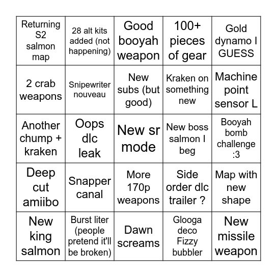 Squibbies Bingo Card