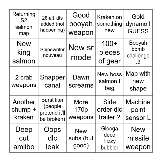 Squibbies Bingo Card