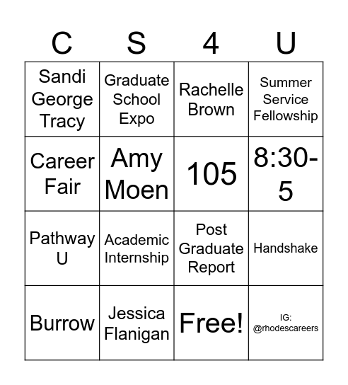Career Services Bingo Card