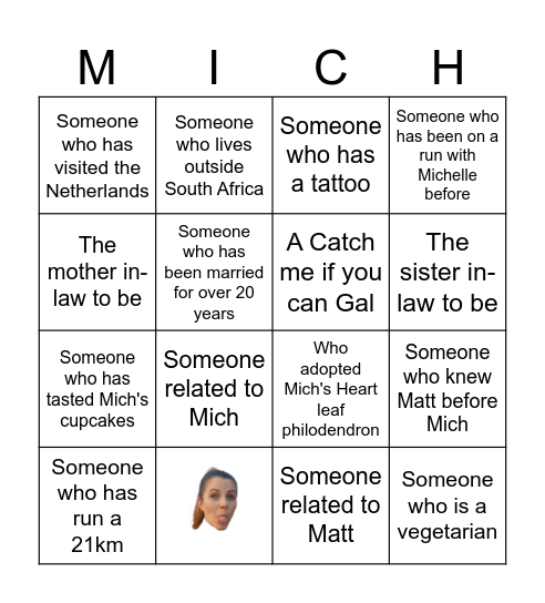 Mich-ella Bingo Card