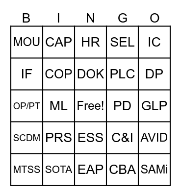 Acronym Bingo Card