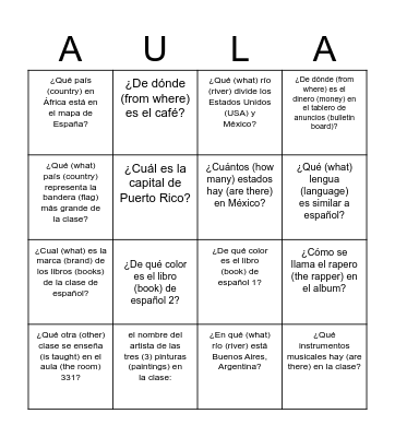 Primer día (1) Bingo Card
