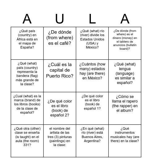 Primer día (1) Bingo Card