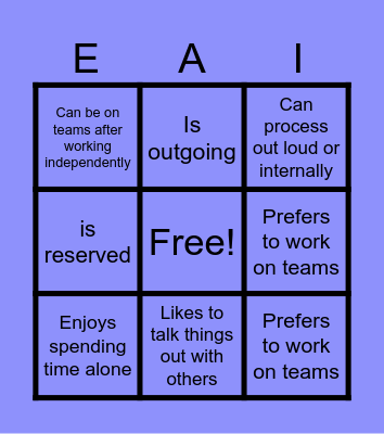E. A. I. BINGO Card