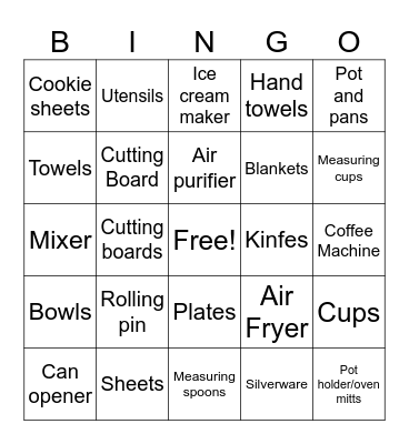 Bridal Shower Bingo Card