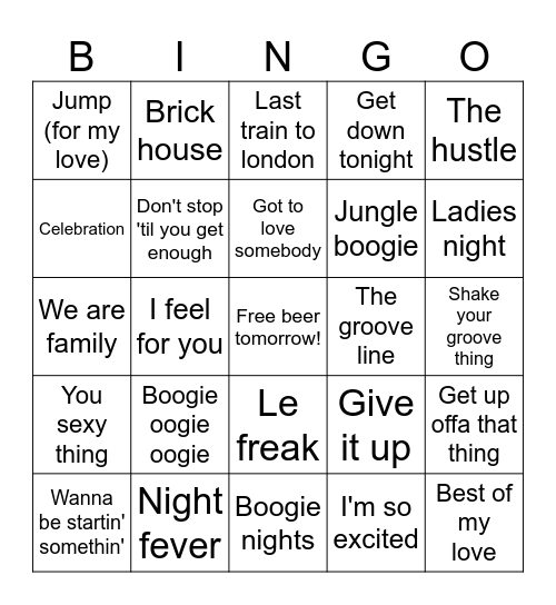 Funk & Disco Bingo Card