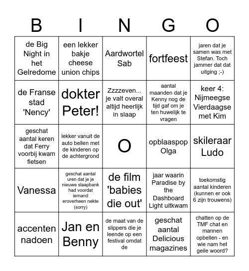 De Grote SabineBingo Card