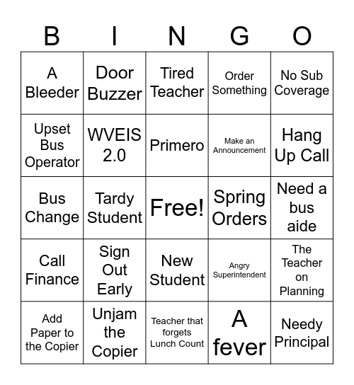 School Secretary Bingo Card