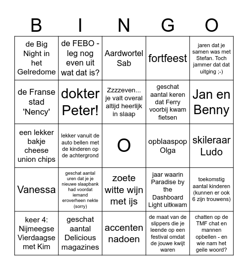 De Grote SabineBingo Card